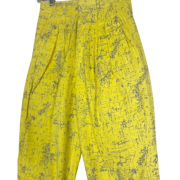 Retro Yellow Grey Splatter Pattern Pleated Deadstock 1980s Pants Via Satellite - Picture 3 of 8